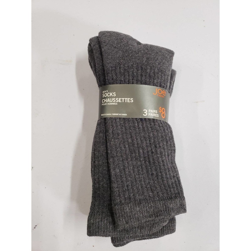 Joe Fresh Socks Mens One Size Gray 3-Pack Knit Stretch Cotton Casual Crew Socks